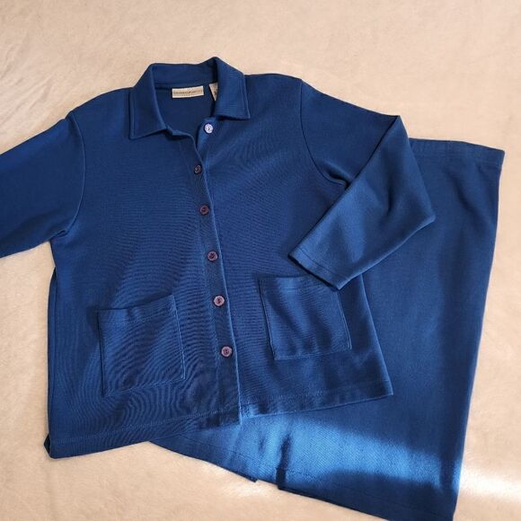 Draper's & Damon's Womens Petite 2 Piece Set Button Front Top and Pencil Skirt M - Picture 1 of 13